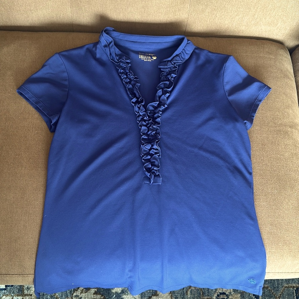 Lilly Pulitzer - Luxletic navy ruffled polo